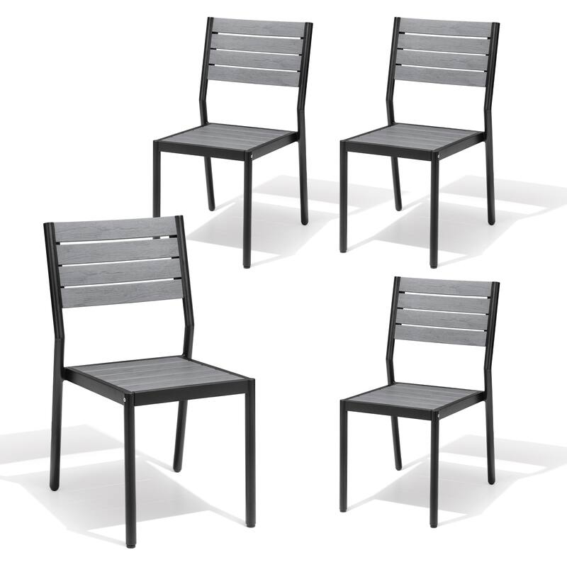 Outdoor Aluminum Dining Chairs Modern Stackable Chairs for Patio - Gray, 4PCS