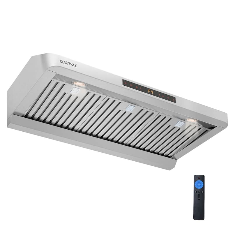 Costway 30/36 Inch Under Cabinet Range Hood with Oil Collector, 4 Fan - See Details - Silver - See Details