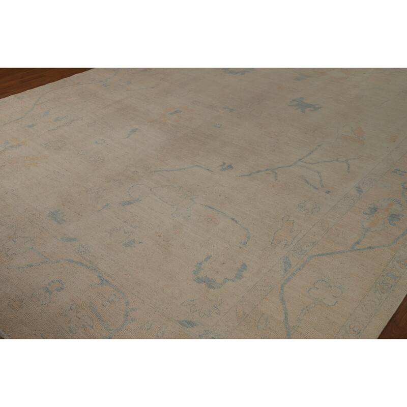 Vegetable Dye Oushak Turkish Area Rug Hand-Knotted Beige Wool Carpet - 8'11"x 11'10"