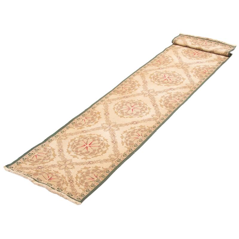 ECARPETGALLERY Flat-Weave Lahor Finest Beige Wool Tapestry Kilim - 2'6 x 11'8
