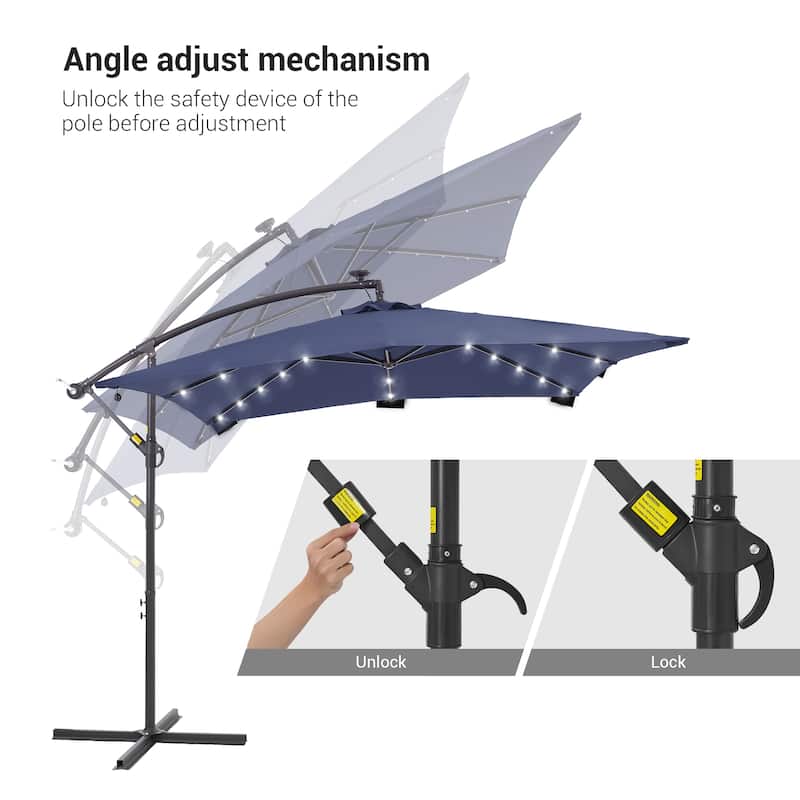 LIVOOSUN Outdoor Patio Umbrella, Square Canopy Offset LED Umbrella