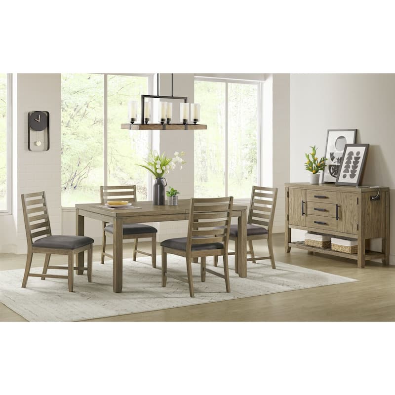 Extendable Dining Table Set with Storage Server & 4 Chairs - Brown Acacia Wood