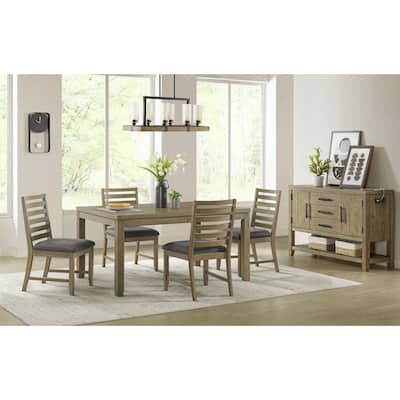 Extendable Dining Table Set with Storage Server & 4 Chairs - Brown Acacia Wood