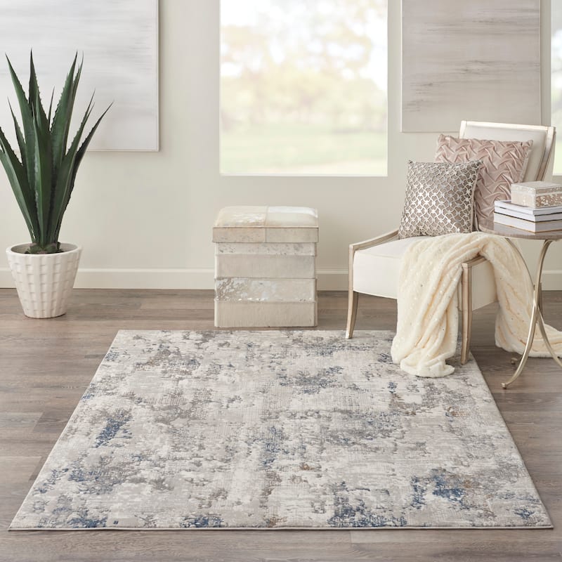 Ki40 Royal Terrace Area Rug - 5'3" x 7'3" - White Blue - Rectangle