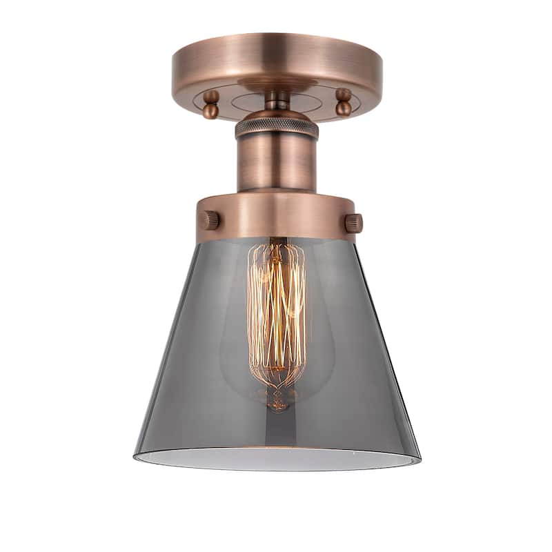 Innovations Lighting Edison Cone - 1 Light 7" Semi-Flush Mount - Antique Copper/Light Smoke