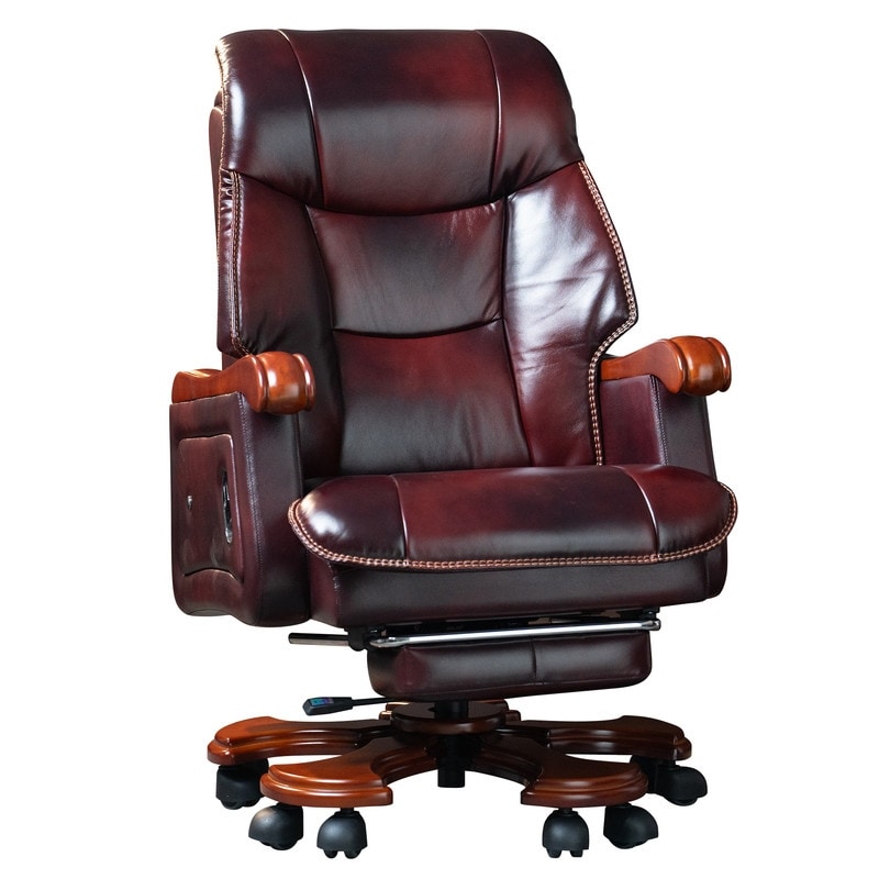 Kinnls Jones Massage Office Chair with Foot Rest Genuine Leather Executive  Office Chair Multifunctional Adjustment Comfortable Office Chair for