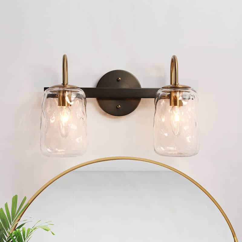 Modern Gold 2/4-Light Bathroom Vanity Lights Textured Glass Wall Sconces - 2-Light
