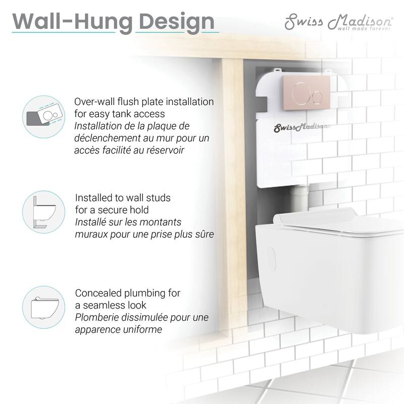 Swiss Madison Bastille Wall-Hung Toilet Bowl Only in Matte Black - 22.5" x 14.0" x 14.0"