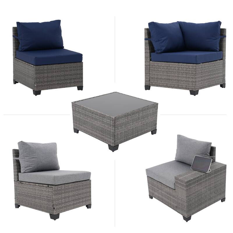 6-Piece 5 Person Patio Free Combination Wicker Conversation Set With Double Set Cushions Cover
