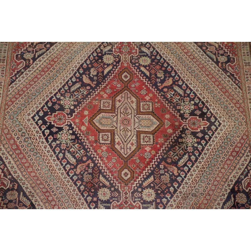 Vegetable Dye Shiraz Kashkoli Persian Vintage Rug Handmade Wool Carpet - 6'9"x 9'6"