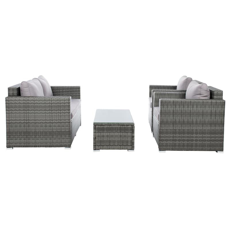 SAFAVIEH Outdoor Patio Furniture Natalee Wicker 4-Piece Conversation Set - 50W x 27D x 28H