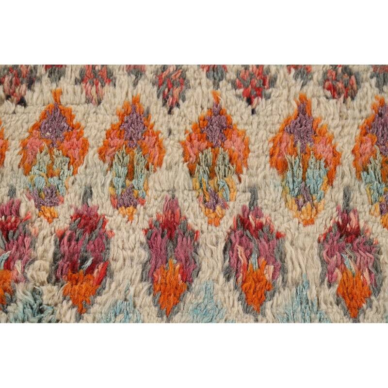 Hand Knotted Oriental 100% Wool Carpet Modern All-Over Beige & Ivories Moroccan Runner Rug - 6' 6'' X 3' 3''