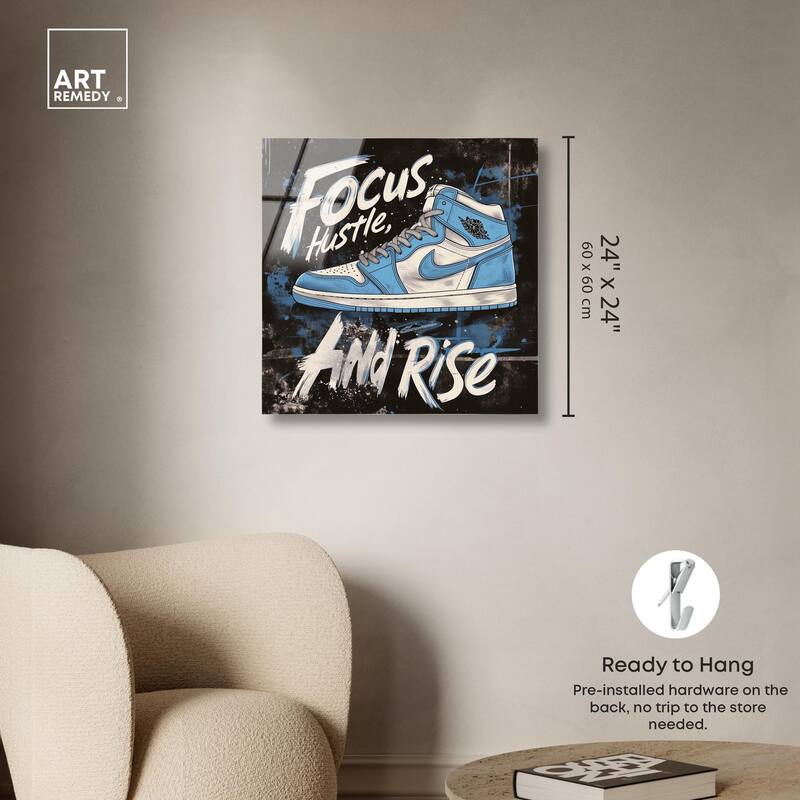 Hustle and Rise Sneaker Acrylic by Art Remedy, Ready to Hang