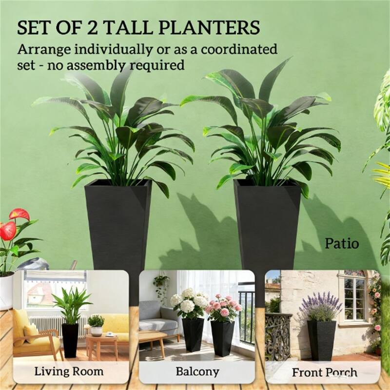 Plant Flowerpot, Set Of 2 Plastic Flowerpots, Black Flowerpot, suitable For Balcony, Courtyard