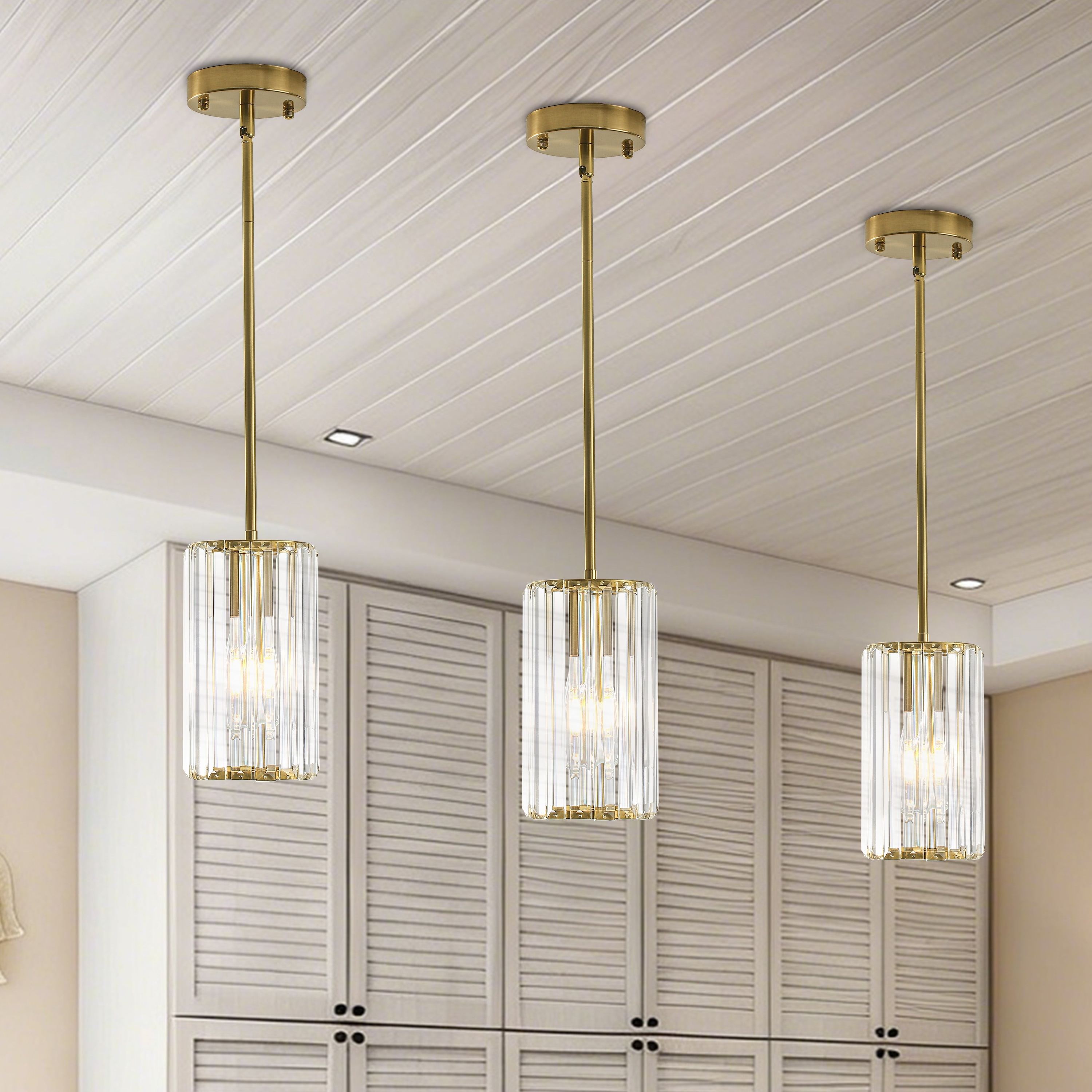 3-Pack Modern Crystal Pendant Lights for Dining Room, Bedroom, Foyer and Hallway