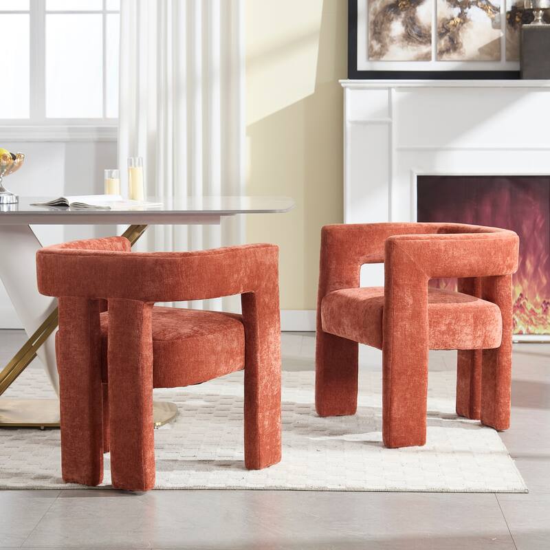 Chenille Barrel Chair Set of 2 with Wood Frame