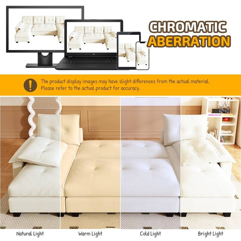 104.7" U-Shaped Sleeper Sofa, Convertible Sectional Couch with Pull-Out Bed, Removable Armrests, USB Ports & Chaise Lounge