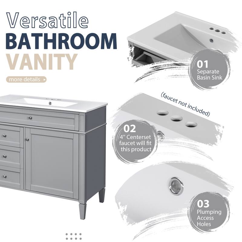 GDFStudio - Carramore Modern Bathroom Vanity Set with Ceramic Sink, Medicine Cabinet, 2 Soft Closing Doors & Drawers - 36'W