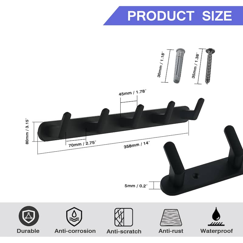 Wall Mounted 5 in 1 Rustproof Hook Rack Coat Rack(2 Pack)