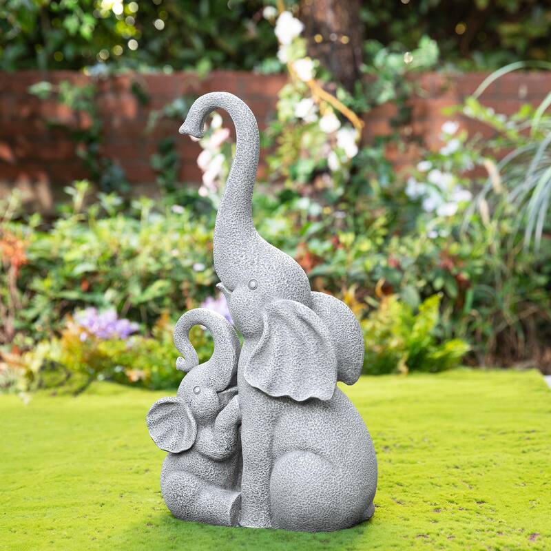 Glitzhome 18.25''H Resin Mother and Baby Elephant Statue