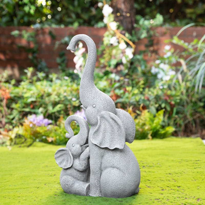 Glitzhome 18.5"H Outdoor Elephant Fountain or Statue for Patio, Yard, Porch Decor
