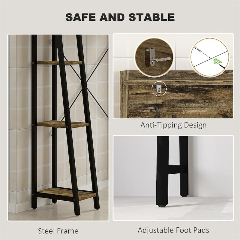 Bathroom Organizer Tower Over Toilet with Multiple Compartments and Sliding Door Storage - 31.5" W x 11.8" D x 60.6" H