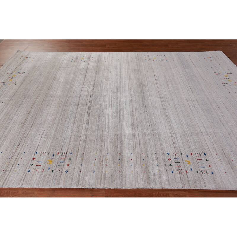 Hand Knotted Oriental 100% Wool Carpet Tribal Animal Pictorial Greys & Charcoal Gabbeh Area Rug - 10' 1'' X 8' 1''