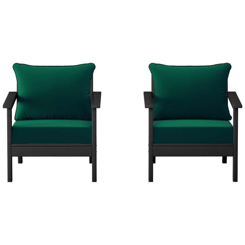 Birchwood All Weather HDPE Outdoor Patio Black Deep Seating Conversation Set With Cushions (2-Piece)