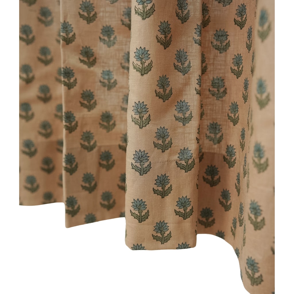 Fabdivine Block Print Linen Hook Curtain, Semi Sheer Window Drapes for Living Room & French Door, Palak
