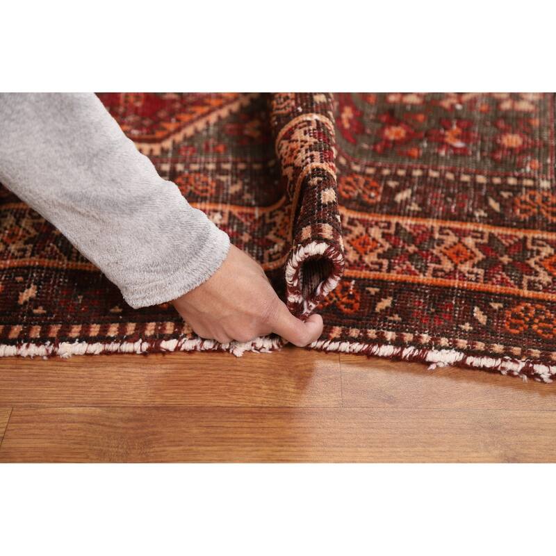 Tribal Red Bakhtiari Persian Vintage Area Rug Handmade Wool Carpet - 6'7"x 10'2"