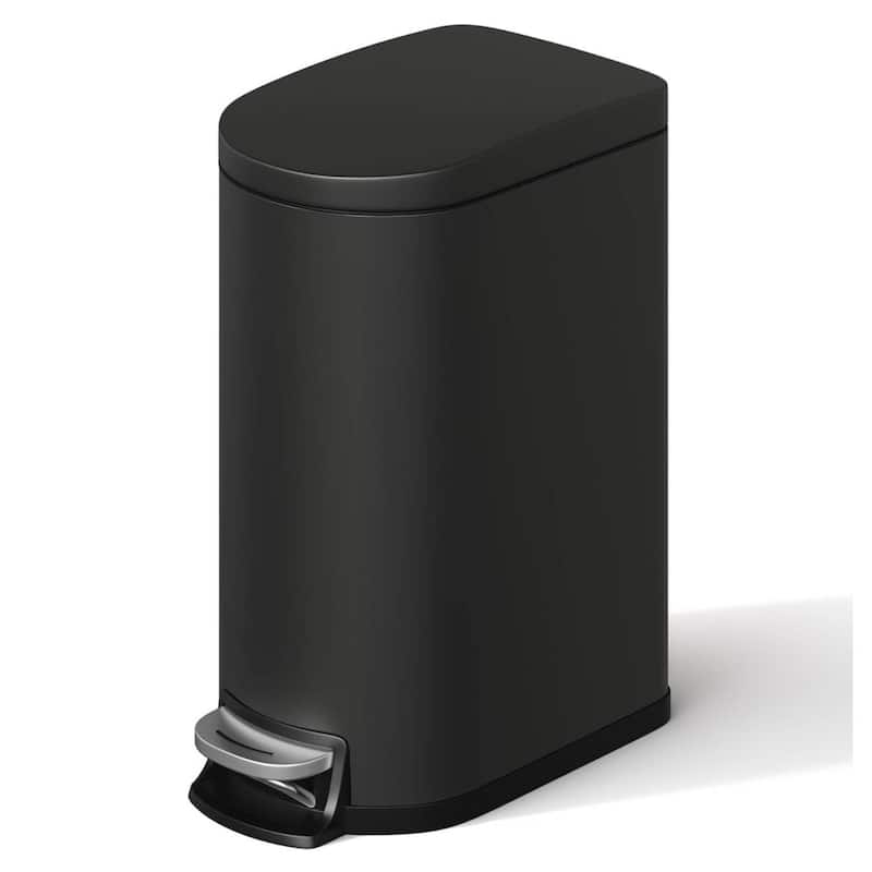 2.6 Gallon Stainless Steel Slim Trash Can, Step-on Garbage Bin for Narrow Space, Kitchen, Bathroom, Office - Black