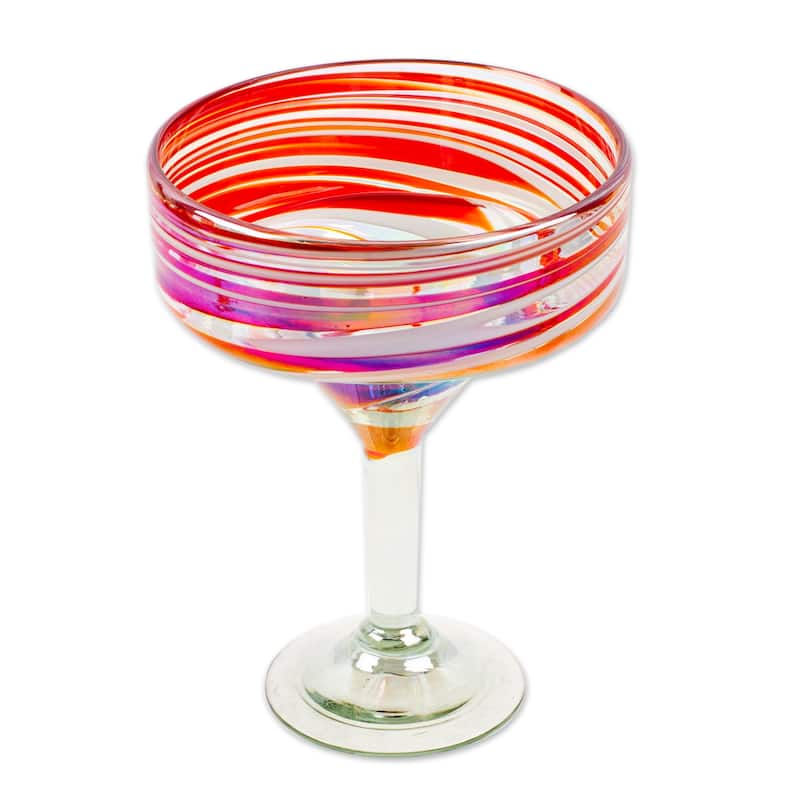NOVICA Artisan Handblown Recycled Margarita Glasses Red Mexican Tableware Drinkware 'Fineness Enchantment' (Set of 4)
