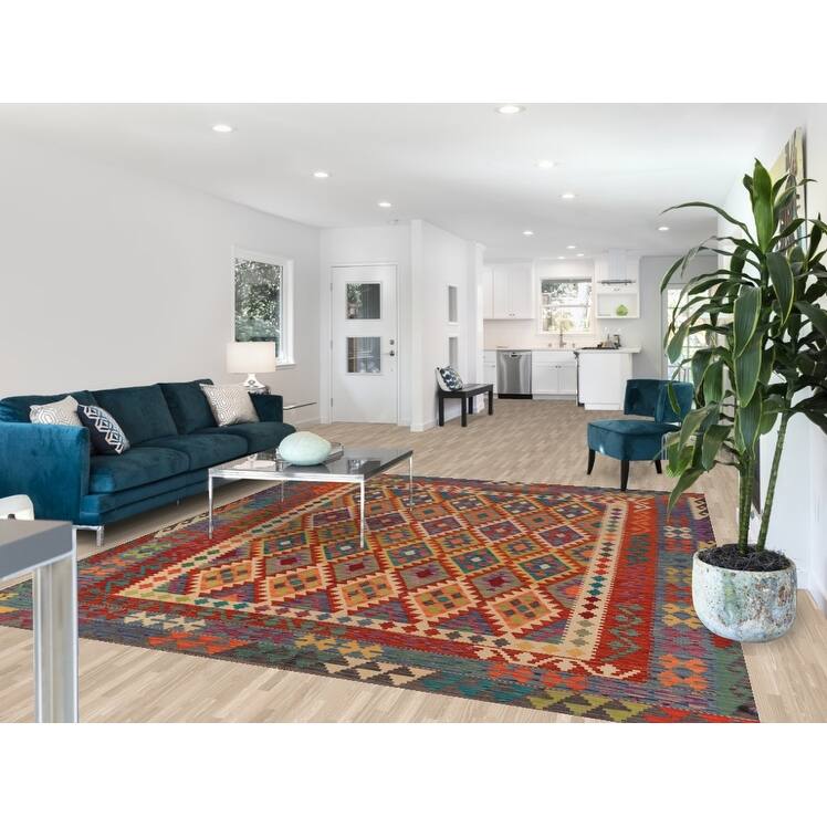 Reversible Kilim Oriental Area Rug Hand-Woven Multi-Color Wool Carpet - 8'5"x 9'8"