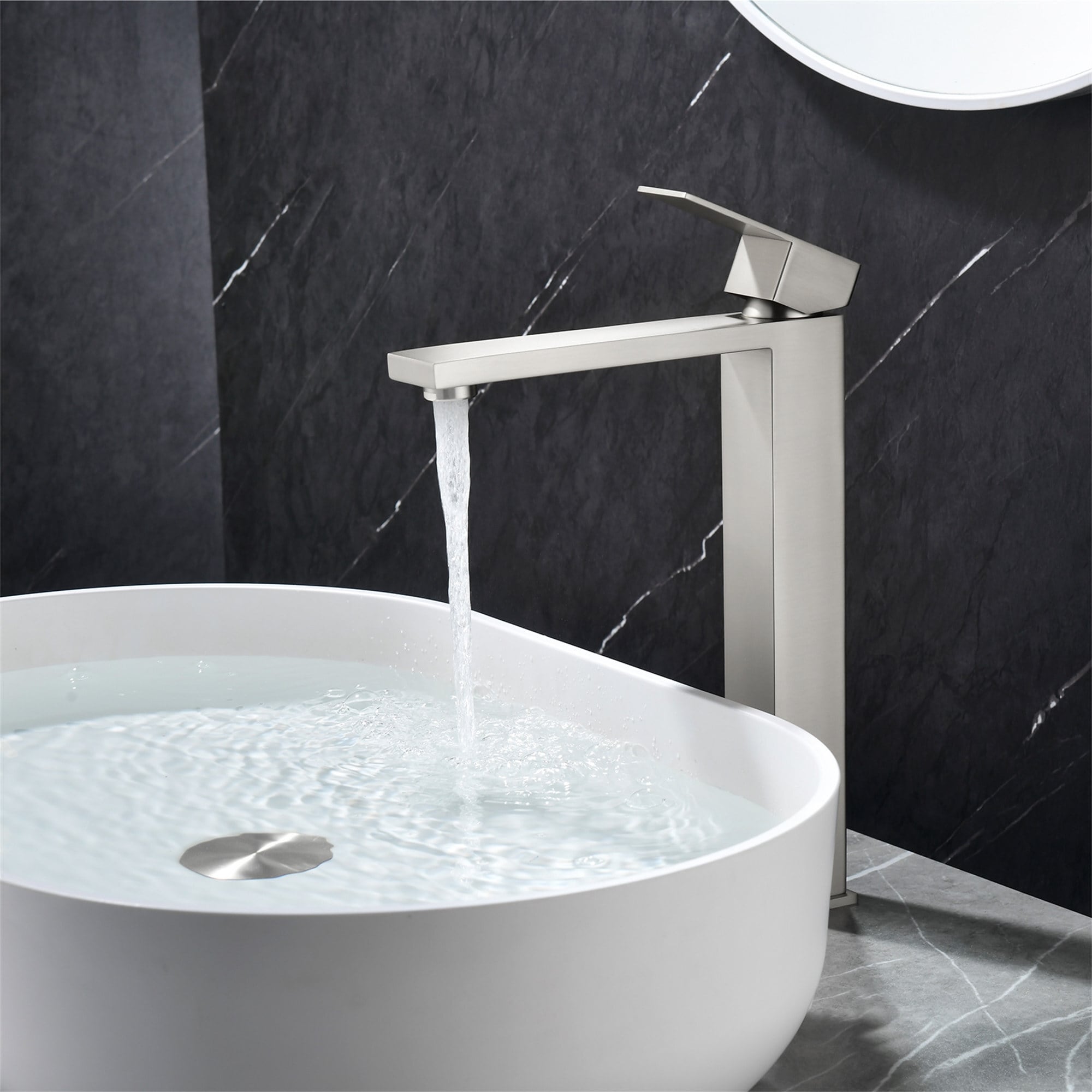 Single Handle Bathroom Vessel Sink Faucet with Pop-up Drain 304 Stainless Steel 1 Hole High Tall Bathroom Basin Vanity Faucets