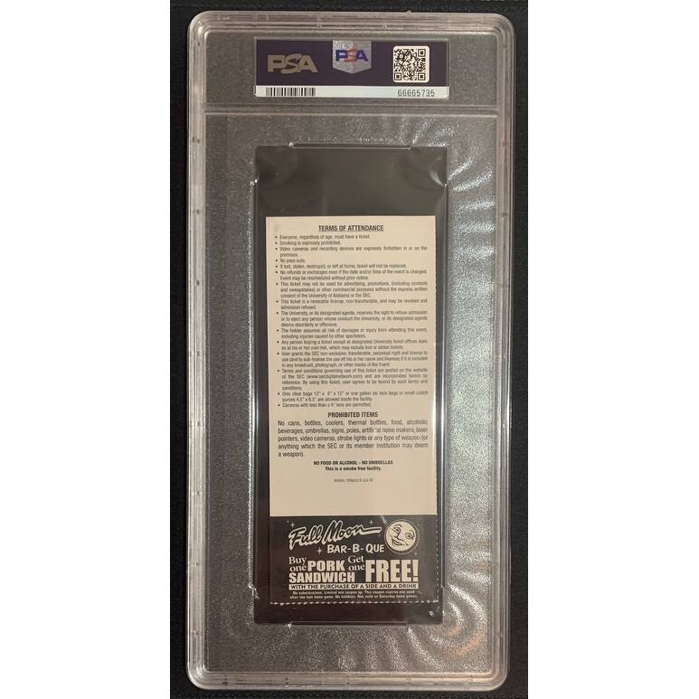 Mac Jones 1st NCAA Start Ticket 2019 Alabama Crimson Tide vs Arkansas Razorbacks 10/26/19 Graded PSA 5 - 8'6" x 11'6"