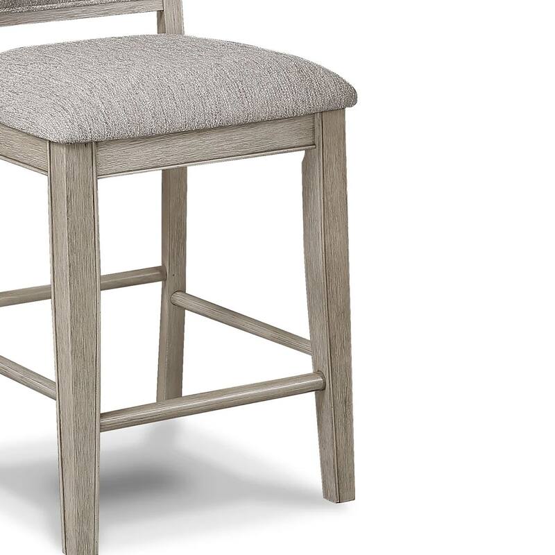 Filu Counter Height Chair Set of 2, White Oak Wood, Light Gray Fabric