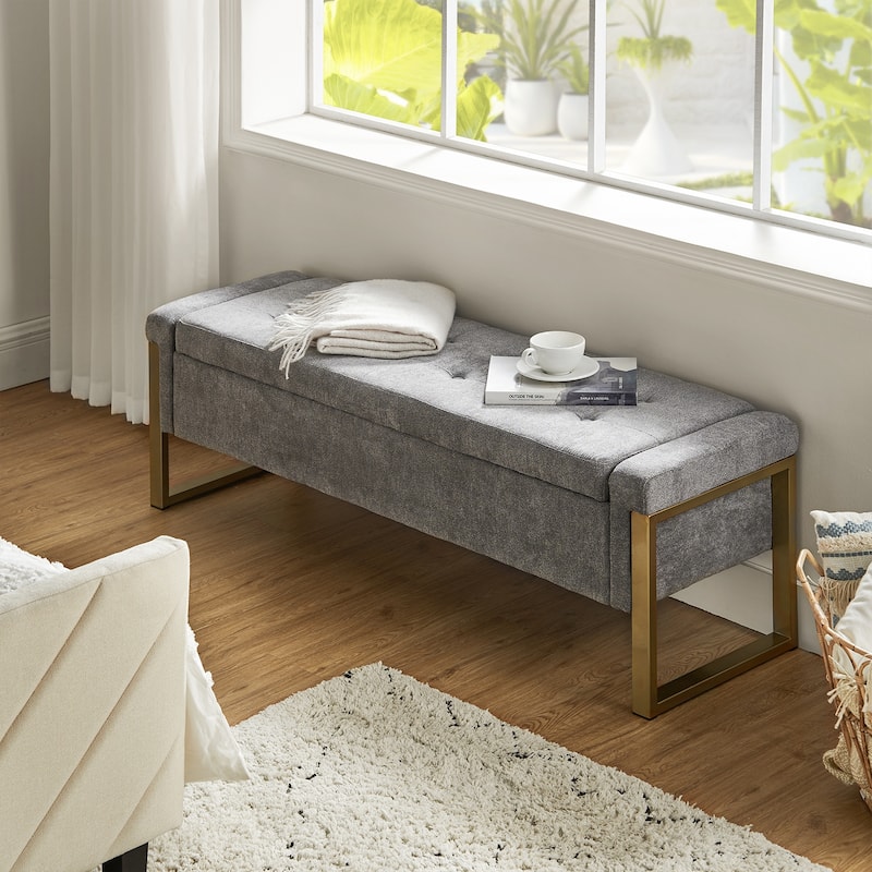 Alina Modern Upholstered Flip Top Storage Bench with Metal Legs by HULALA HOME
