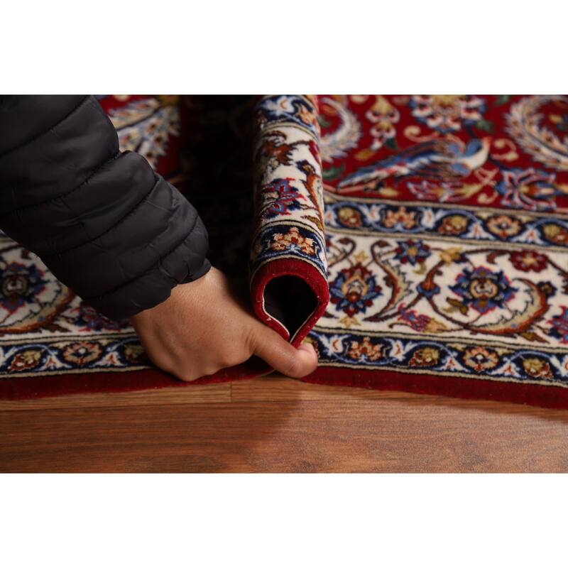Vegetable Dye Red Wool & Silk Isfahan Persian Rug Hand-Knotted - 3'7"x 5'7"