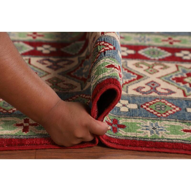 Red Geometric Kazak Oriental Large Area Rug Handmade Wool Carpet - 9'9" x 15'11"