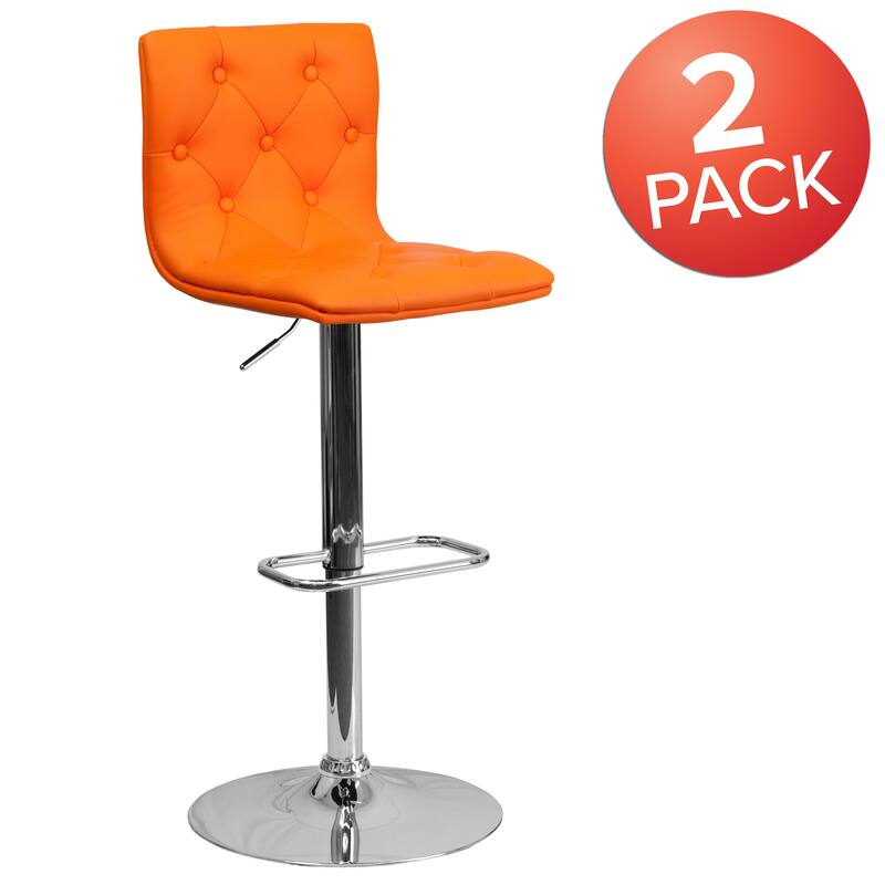 2 Pack Contemporary Button Tufted Adjustable Height Barstool with Chrome Base
