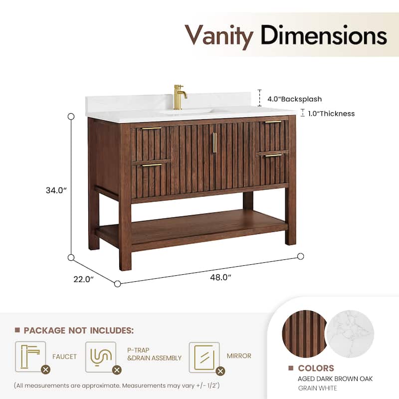 Tehran Bath Vanity with Composite Stone Top without Mirror