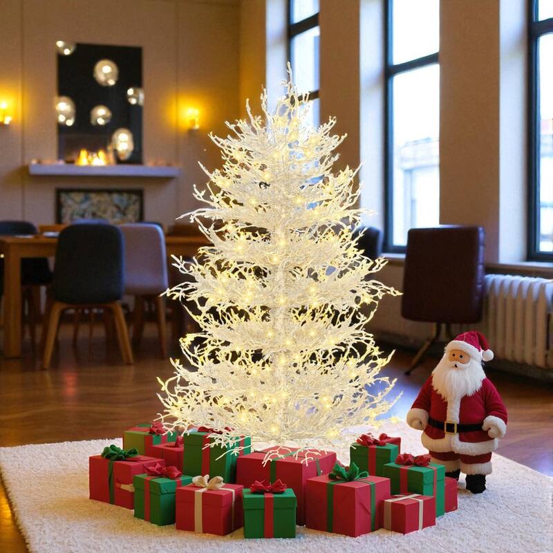 Pre-Lit Aspen Fir Artificial Christmas Tree, 4FT/6FT Hinged Snow Flocked Coral Style with 230/420 LED Lights