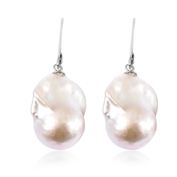 925 Sterling silver Fresh Water Pearl Dangle Earrings Rhodium Over. Opens flyout.