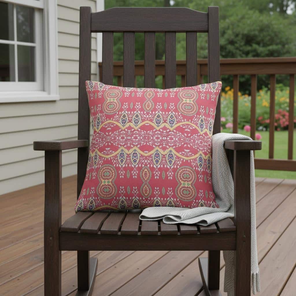 HomeRoots 26" x 26" Red Blown Seam Paisley Indoor Outdoor Throw Pillow - 26.00' X '5.00' X '26.00
