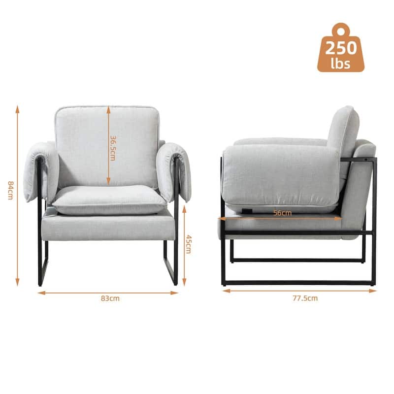 XINMICS Mid-Century Modern Accent Chair, Upholstered Armchair with Armrests and Metal Frame for Living Room, Bedroom