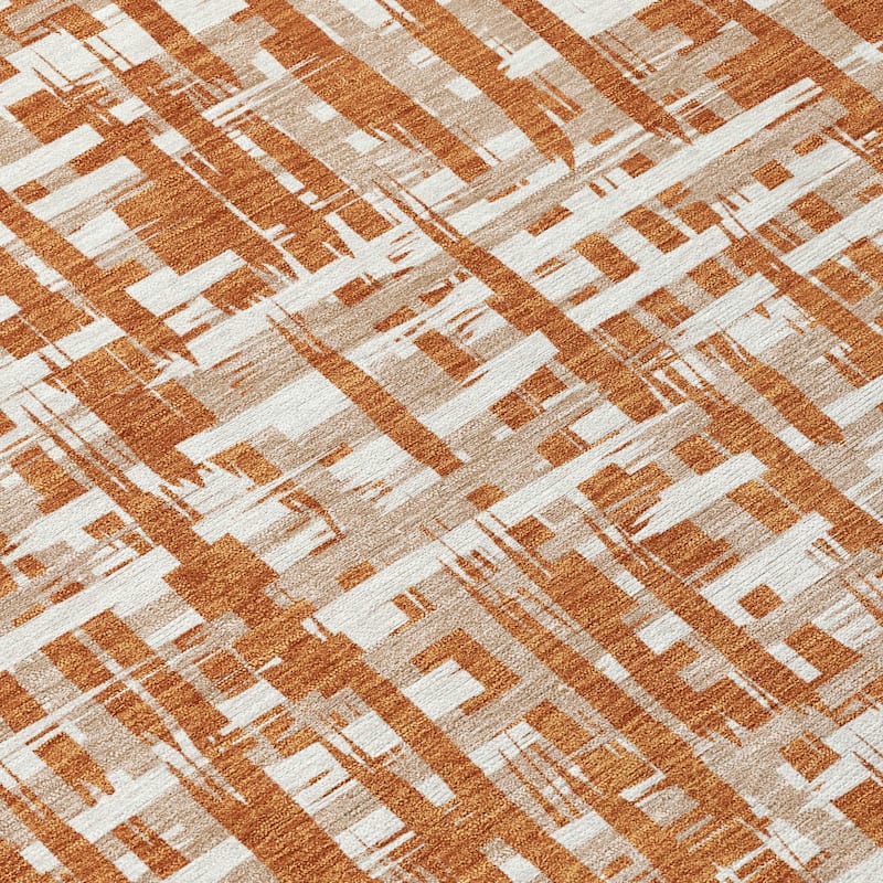 Machine Washable Indoor/ Outdoor Modern Crosshatch Chantille Rug