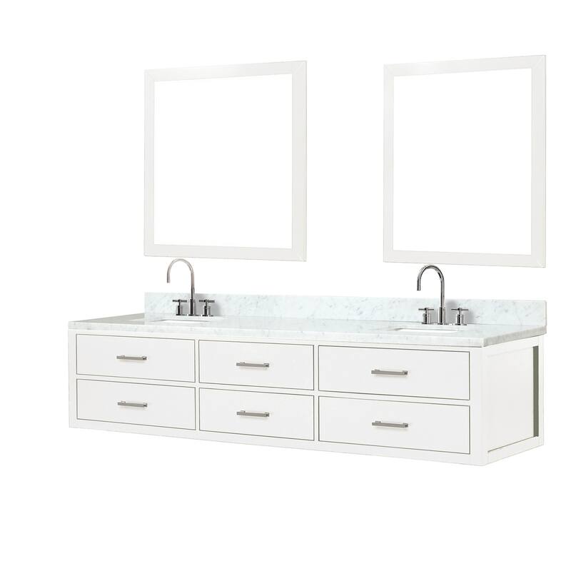Lexora Castor Double Bath Vanity, Carrara Marble Top, Faucet Set, and Mirrors