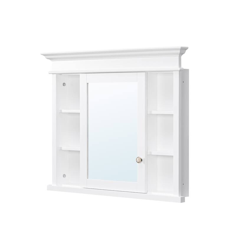 32''H Recessed Mount Solid Wood Framed Medicine Cabinet With Mirror And Shelves