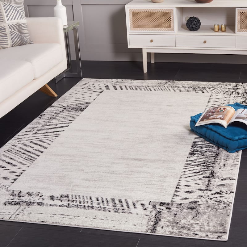 SAFAVIEH Skyler Otelia Modern Abstract Border Rug - 5'1" x 7'6" - Ivory Grey/Black