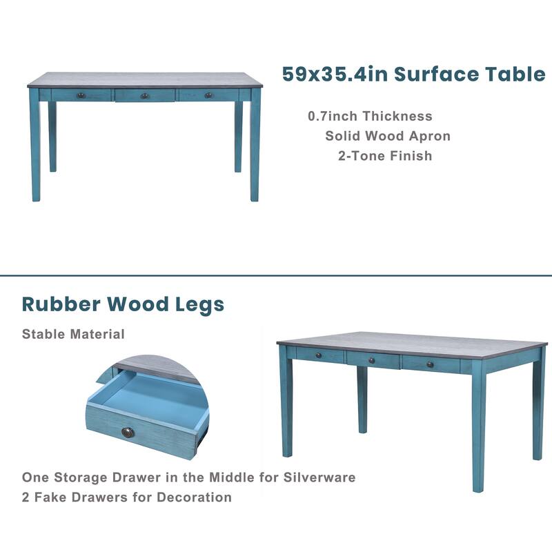 6-Piece Wood Dining Table Set, Rectangular Kitchen Table Set with Storage Drawer, Upholstered Chairs and Bench for Living Room